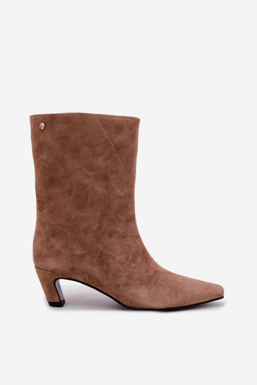 Zapatos cálidos tipo slip-on de ante sintético con tacones en arena Tai turiciejka K7791-04