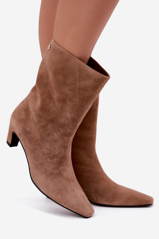 Zapatos cálidos tipo slip-on de ante sintético con tacones en arena Tai turiciejka K7791-04