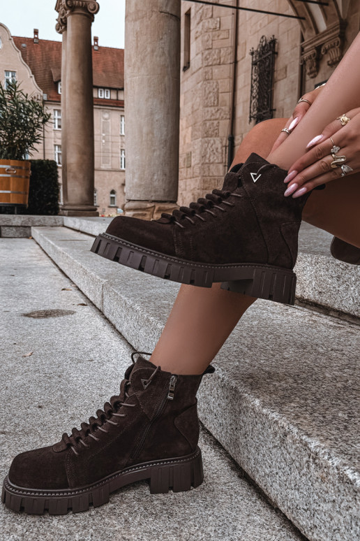 zapatos de ante para mujeres con plataforma D&A JC62-1045 en color chocolate