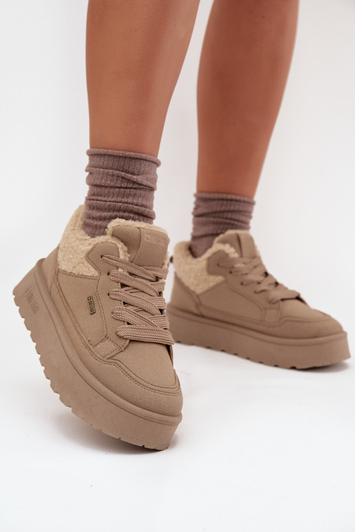 Botas de nieve para mujer con plataforma y pelo Big Star SS274105 color arena