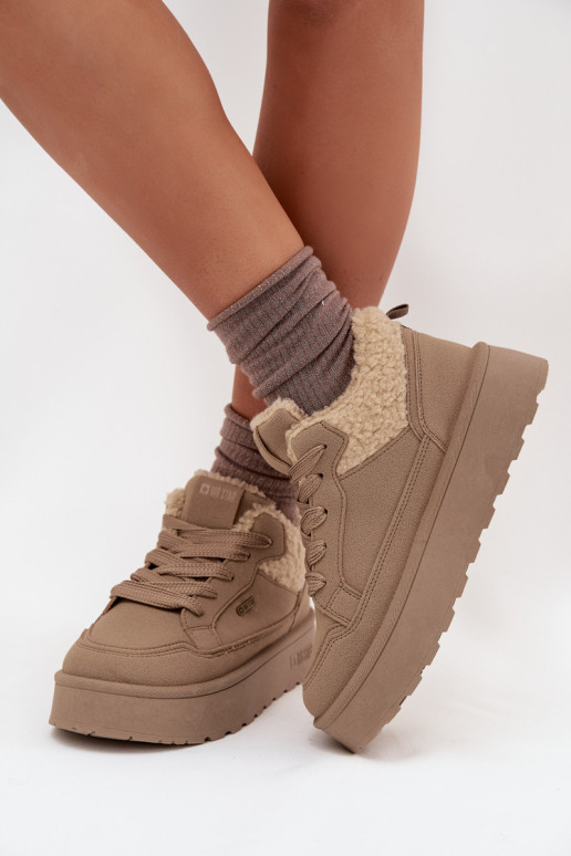 Botas de nieve para mujer con plataforma y pelo Big Star SS274105 color arena