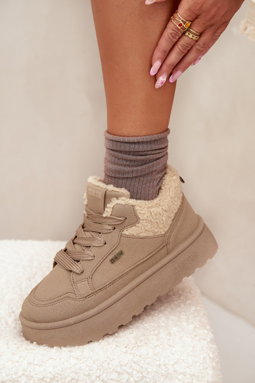 Botas de nieve para mujer con plataforma y pelo Big Star SS274105 color arena