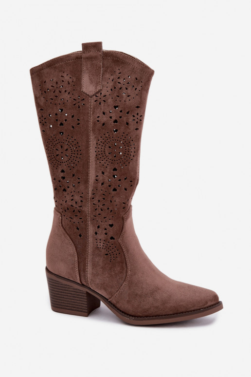 Botas largas de estilo cowboy marrones con cortes Garena