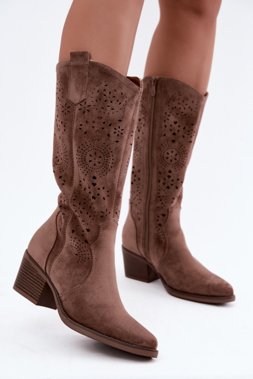 Botas largas de estilo cowboy marrones con cortes Garena