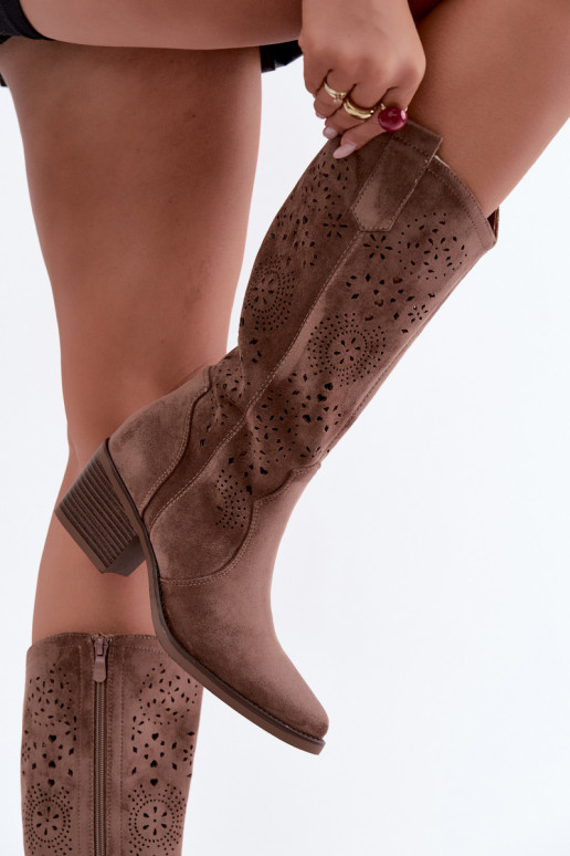 Botas largas de estilo cowboy marrones con cortes Garena