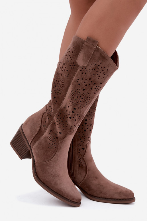 Botas largas de estilo cowboy marrones con cortes Garena