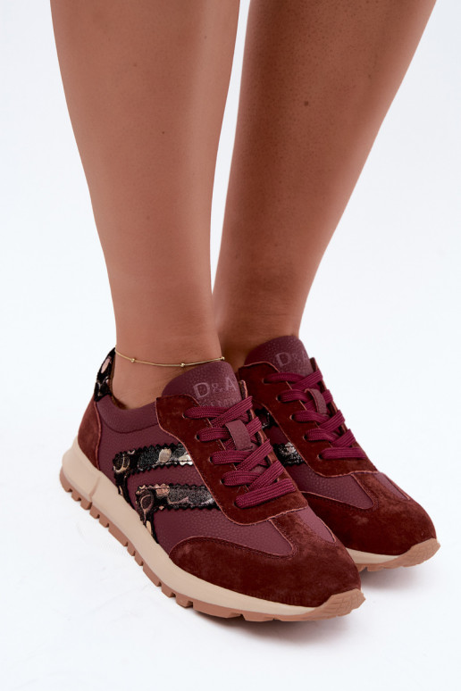 Zapatillas deportivas de mujer de ante sintético D&A GR62-6015 en burdeos