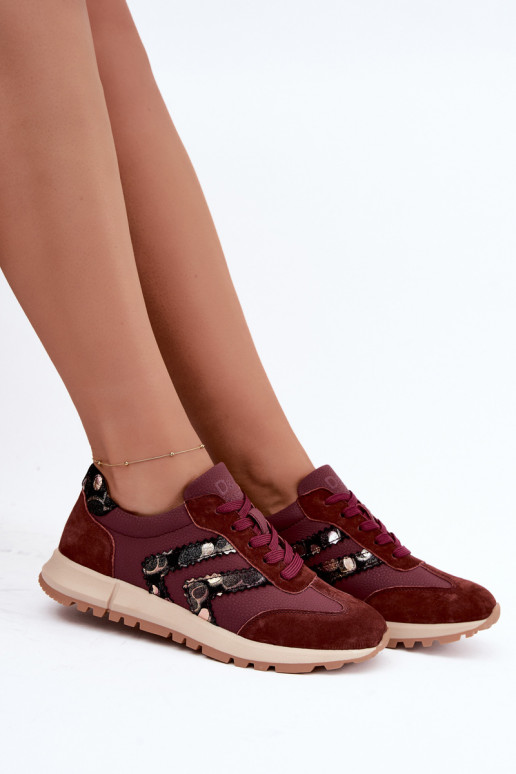 Zapatillas deportivas de mujer de ante sintético D&A GR62-6015 en burdeos