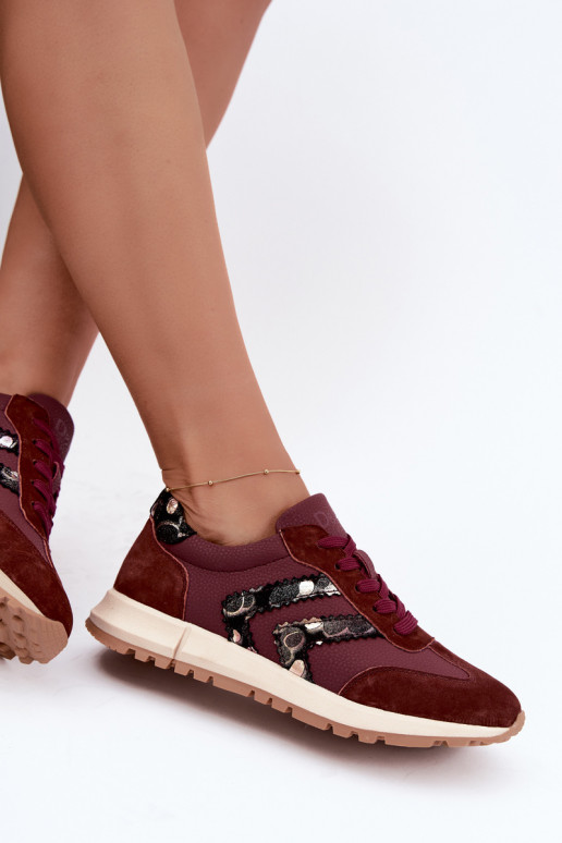 Zapatillas deportivas de mujer de ante sintético D&A GR62-6015 en burdeos