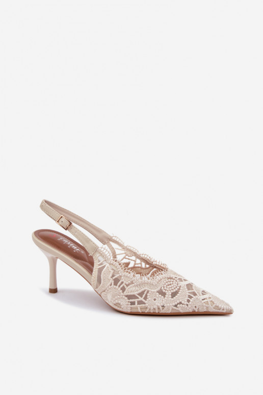 Sandalias con cordones y tacones finos en color marfil Talmeria