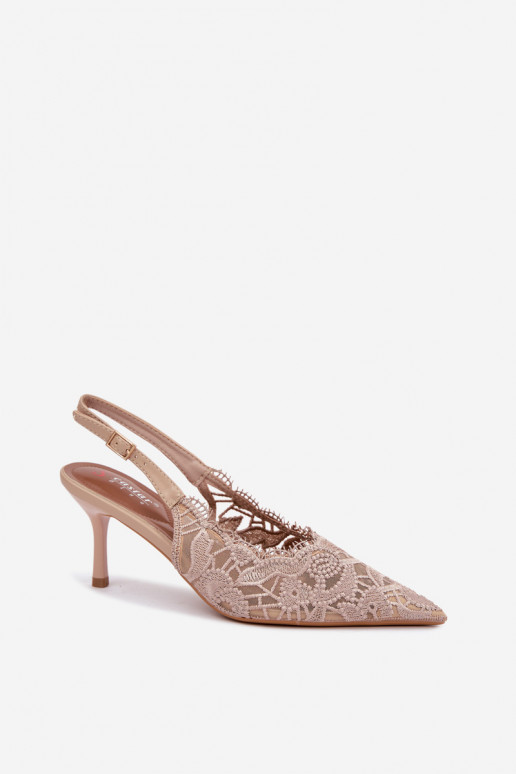 Sandalias con cordones y tacones finos en color arena Talmeria