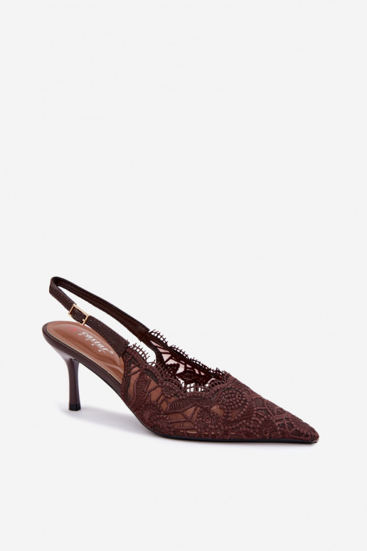 Sandalias con cordones y tacones finos en color chocolate Talmeria