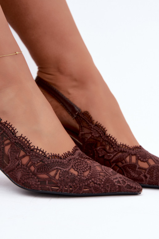 Sandalias con cordones y tacones finos en color chocolate Talmeria