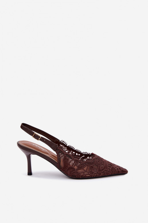 Sandalias con cordones y tacones finos en color chocolate Talmeria