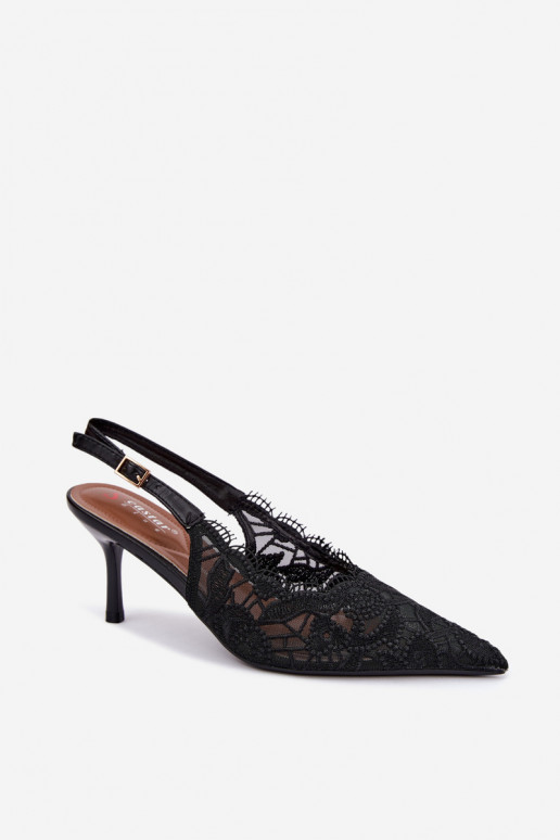 Sandalias con cordones y tacones finos en negro Talmeria