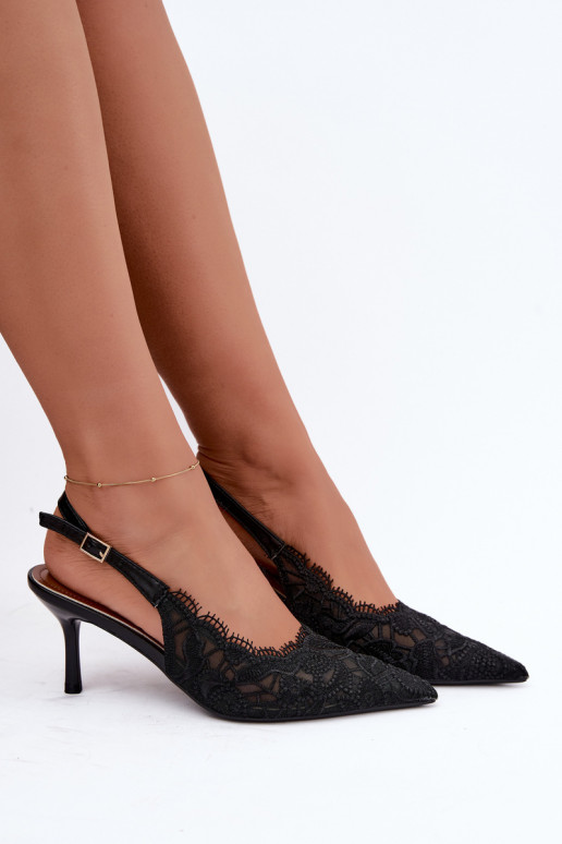 Sandalias con cordones y tacones finos en negro Talmeria