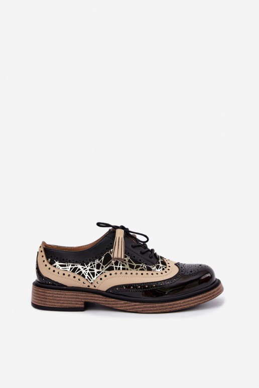 Zapatos de cuero para mujer con cordones y borlas Tai turiciejka K7816-01 en negro