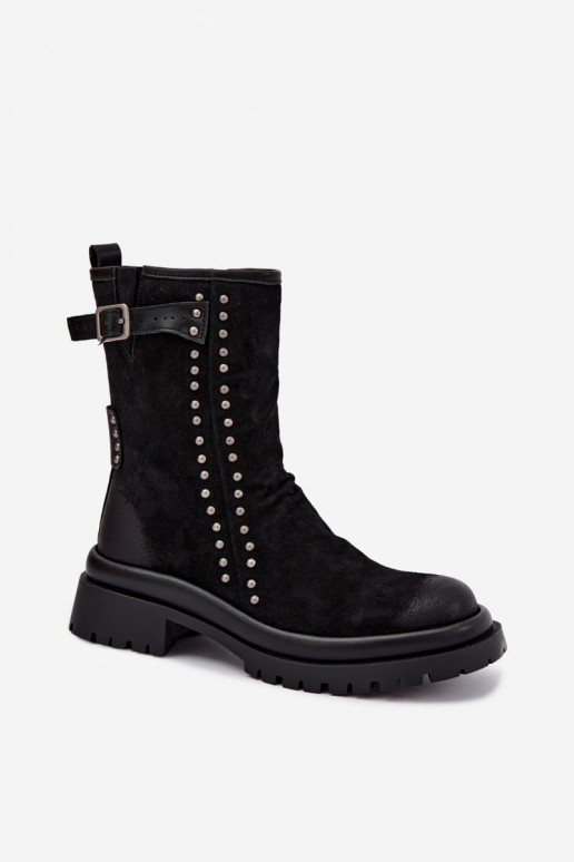 Botines aislados para mujer de ante sintético con hebillas Tai turiciejka K7727-01 en negro