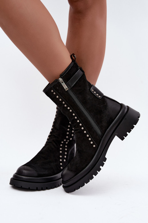 Botines aislados para mujer de ante sintético con hebillas Tai turiciejka K7727-01 en negro