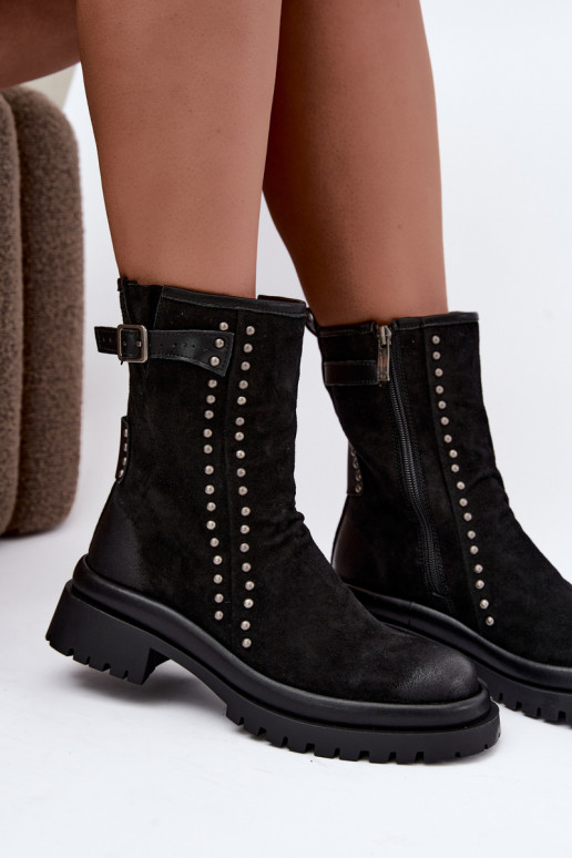 Botines aislados para mujer de ante sintético con hebillas Tai turiciejka K7727-01 en negro