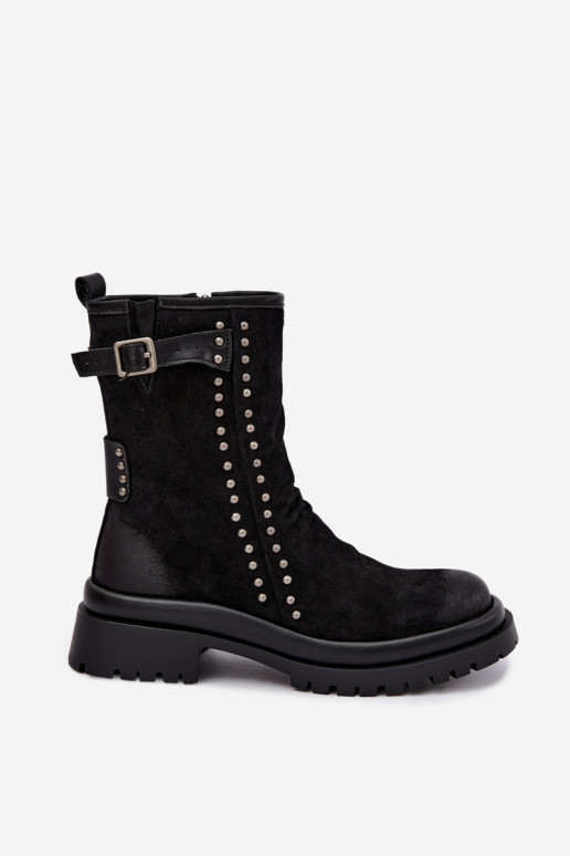 Botines aislados para mujer de ante sintético con hebillas Tai turiciejka K7727-01 en negro