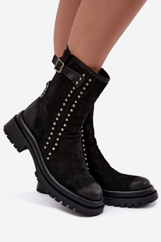 Botines aislados para mujer de ante sintético con hebillas Tai turiciejka K7727-01 en negro