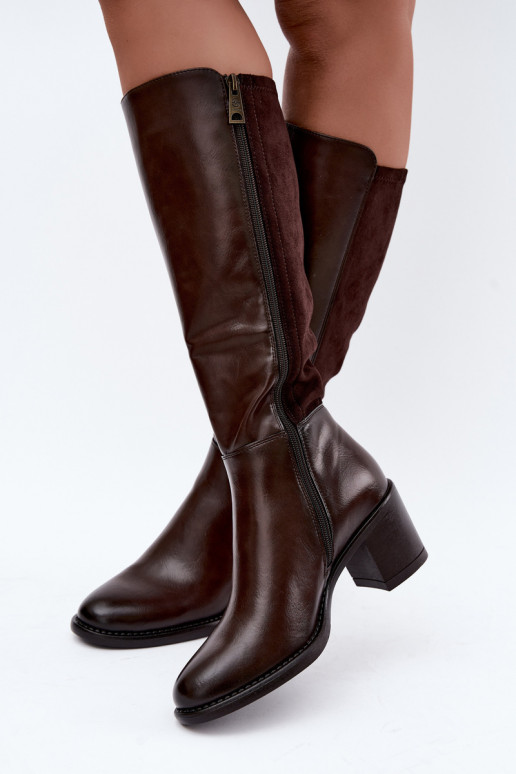 Botas largas aisladas con tacón Vinceza 58652 chocolate