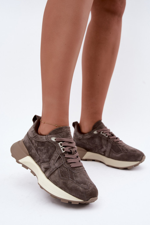 Zapatillas de mujer de ante sintético Kobbo 67048 marrón oscuro