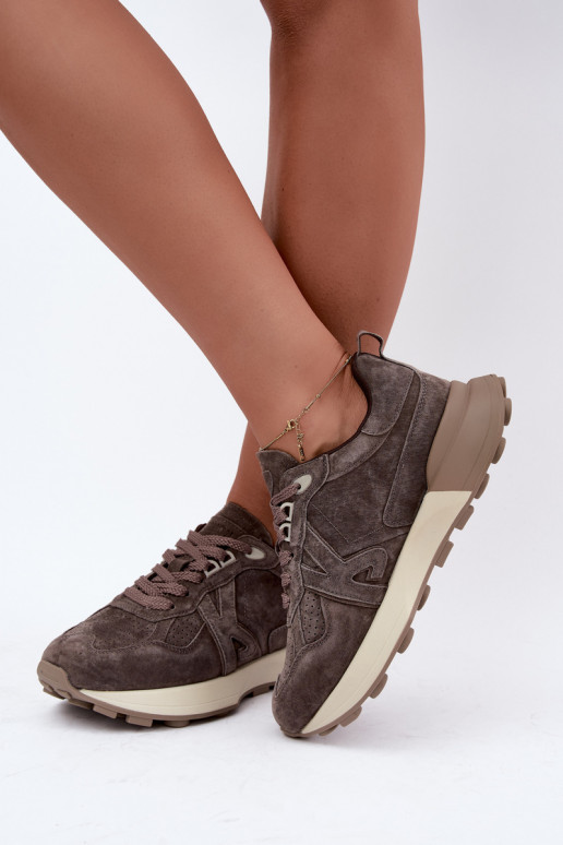 Zapatillas de mujer de ante sintético Kobbo 67048 marrón oscuro