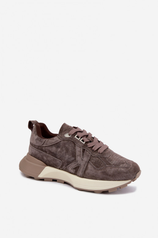 Zapatillas de mujer de ante sintético Kobbo 67048 marrón oscuro