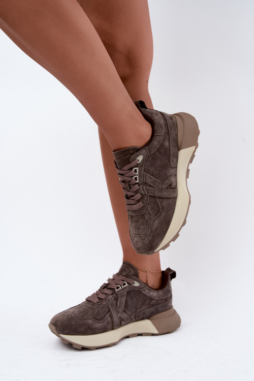 Zapatillas de mujer de ante sintético Kobbo 67048 marrón oscuro