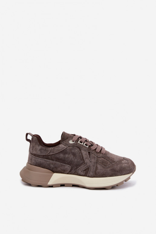 Zapatillas de mujer de ante sintético Kobbo 67048 marrón oscuro
