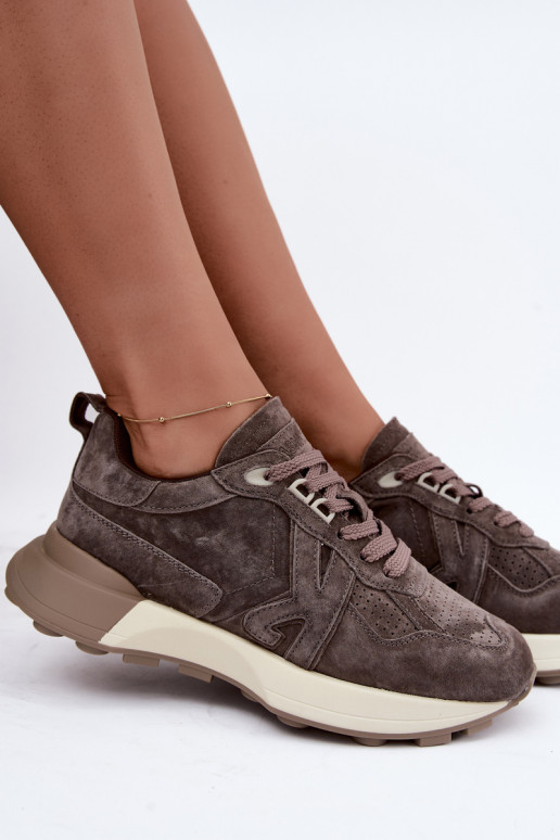 Zapatillas de mujer de ante sintético Kobbo 67048 marrón oscuro