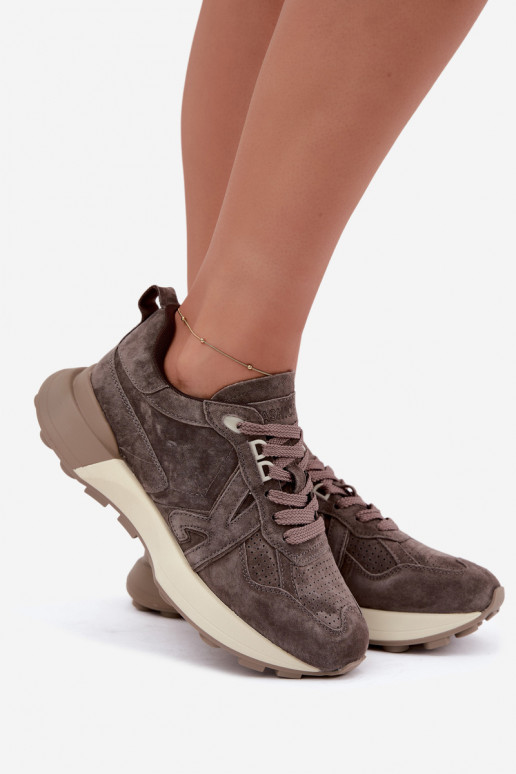 Zapatillas de mujer de ante sintético Kobbo 67048 marrón oscuro