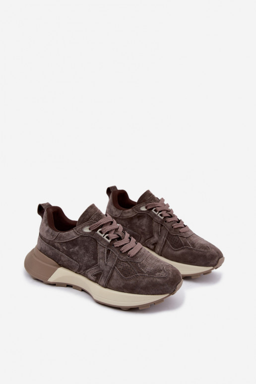 Zapatillas de mujer de ante sintético Kobbo 67048 marrón oscuro