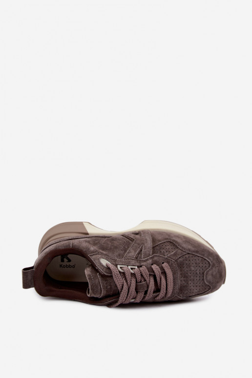 Zapatillas de mujer de ante sintético Kobbo 67048 marrón oscuro