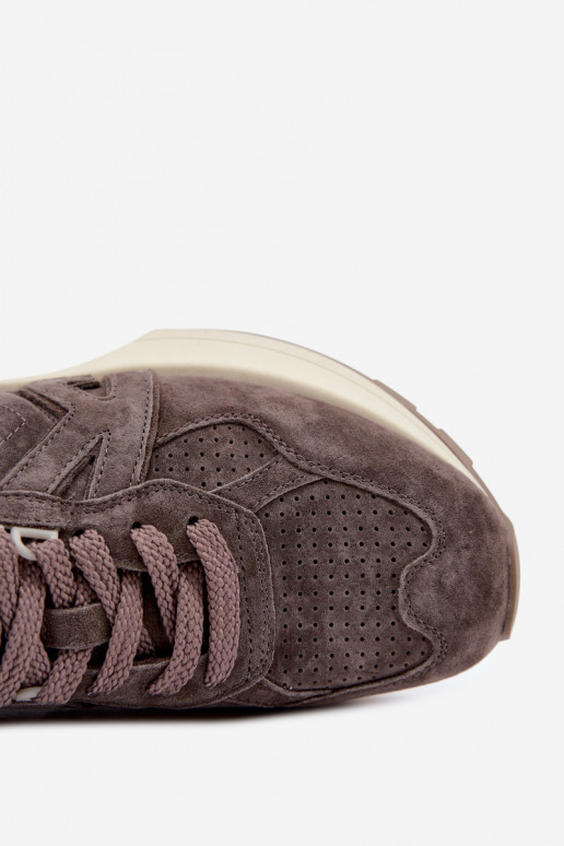Zapatillas de mujer de ante sintético Kobbo 67048 marrón oscuro