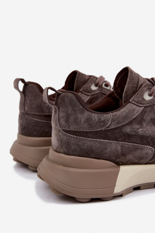 Zapatillas de mujer de ante sintético Kobbo 67048 marrón oscuro