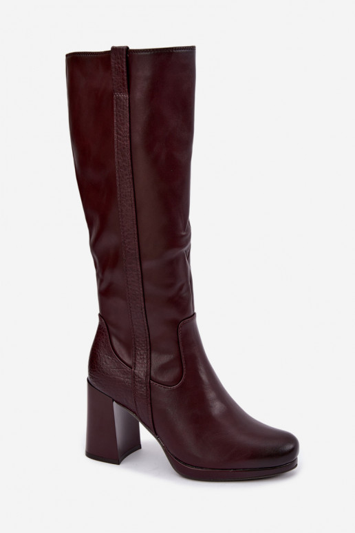 Botas largas aisladas con tacón burdeos Alessa