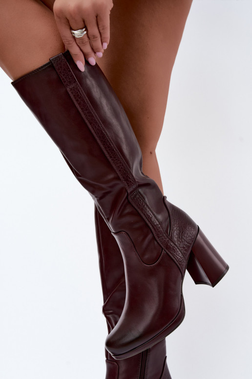 Botas largas aisladas con tacón burdeos Alessa