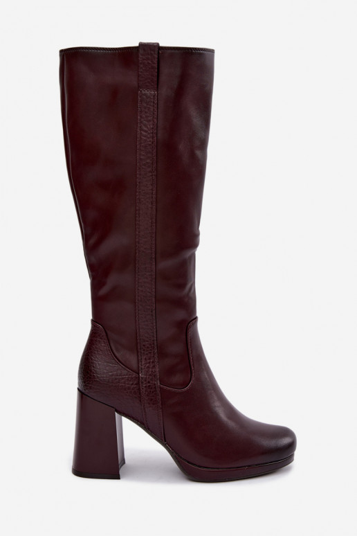 Botas largas aisladas con tacón burdeos Alessa