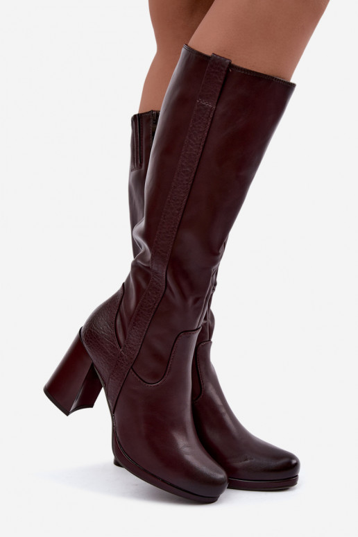 Botas largas aisladas con tacón burdeos Alessa
