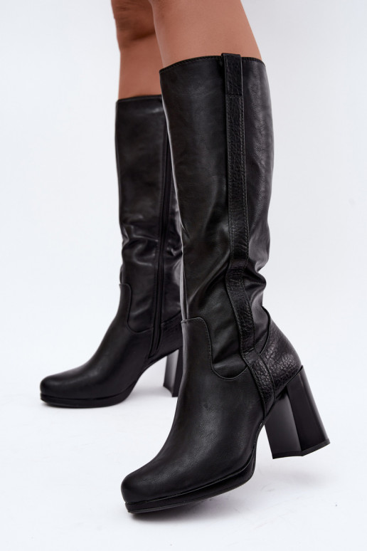 Botas largas aisladas con tacón negro Alessa