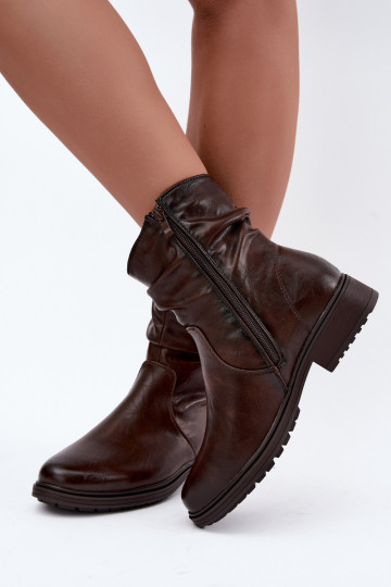Botines de mujer calentitos con arrugas en chocolate