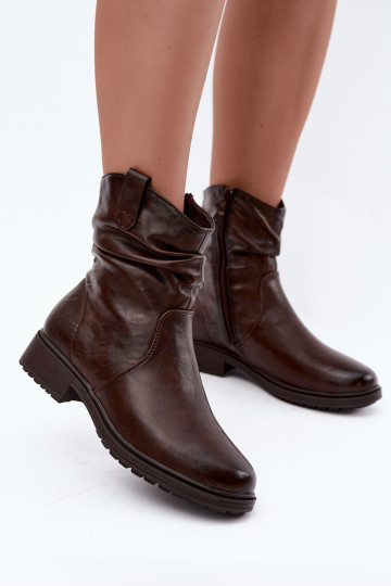 Botines de mujer calentitos con arrugas en chocolate 2