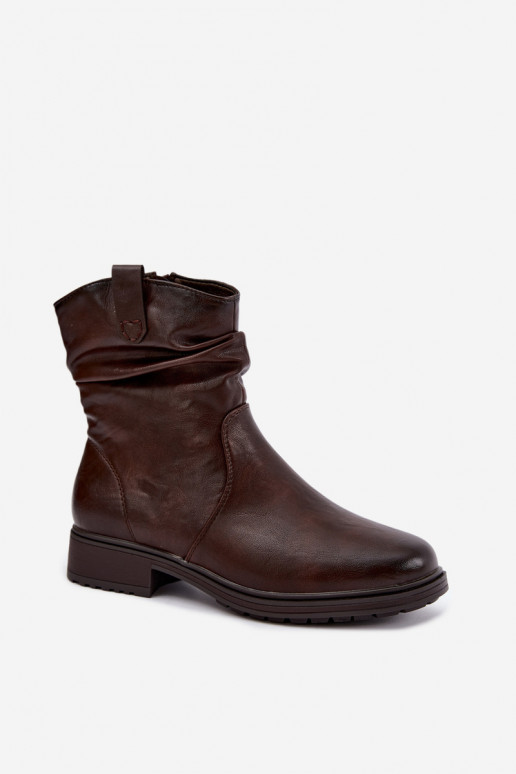 Botines de mujer calentitos con arrugas en chocolate