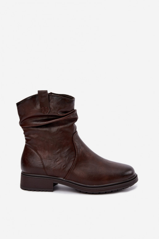 Botines de mujer calentitos con arrugas en chocolate