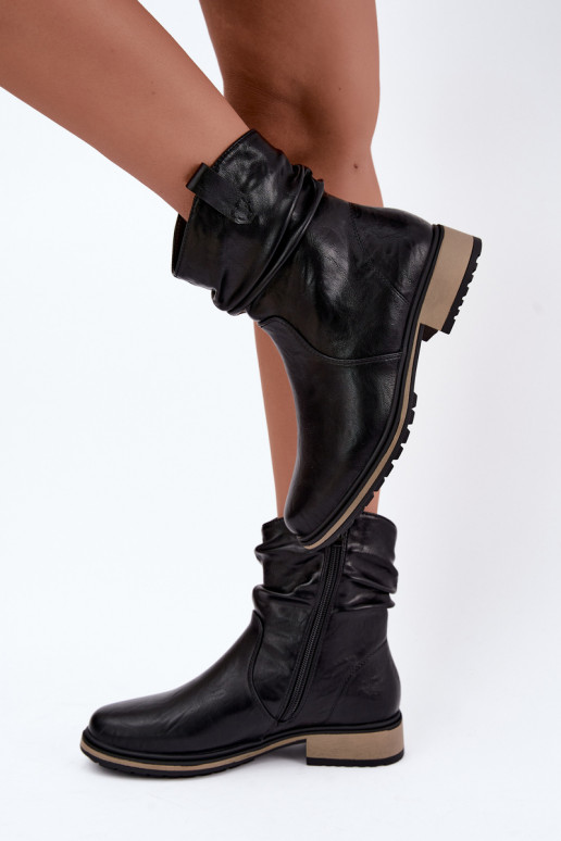 Botines de mujer calentitos con arrugas en negro
