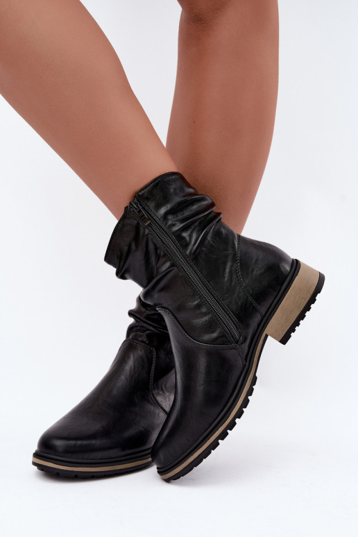Botines de mujer calentitos con arrugas en negro