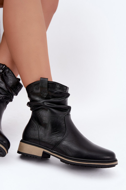 Botines de mujer calentitos con arrugas en negro